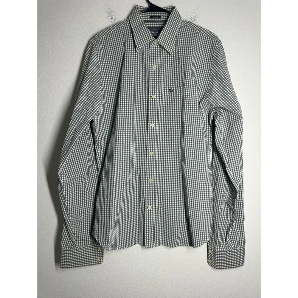Abercrombie & Fitch Shirt Mens Gray White Gingham Muscle Button Down Sz XXL
